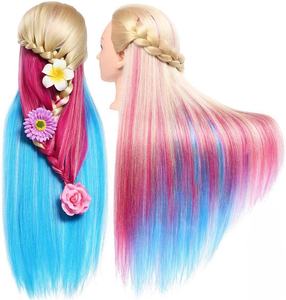 Cabeza de entrenamiento de estilismo, maniquí de <span class=keywords><strong>pelo</strong></span> de fibra sintética <span class=keywords><strong>largo</strong></span> y recto, cabeza de <span class=keywords><strong>muñeca</strong></span> de cosmetología para práctica de cabello y peluquería - Product Image 4