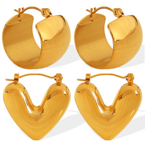 Pendientes de aro en forma de corazón, aleación de zinc dorada, joyería de moda para mujer EH531 EH532 - Product Image 5