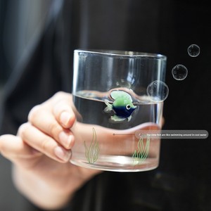 Taza de Agua de Vidrio de Borosilicato con Diseño de Pez Adorable, Creativa con Relieve y Adhesivo de Alta Calidad, Resistente al Calor para Oficina, Taza para Té/Jugo/Café - Product Image 3