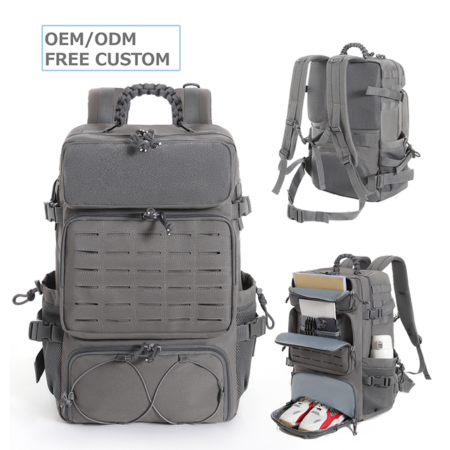 BSCI Factory Custom Large Capacity Oxford Tactical Waterproof Backpack Gray Rucksack Zipper Closure Style for Outdoor Sport