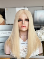 Perruque Naturelle SHY Kosher Blonde en Cheveux Humains Qualité Salon de Coiffure Supérieure Coiffage Facile Bonnet Médical Coupe Dégradée Marque Privée