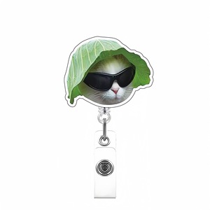 Porte-badge rétractable et rotatif en acrylique avec motif chat, boucle à tirage facile pour infirmière ou médecin, accessoire porte-clés - Product Image 6