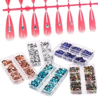 Multi-taille 6 grilles carré fond plat ongles strass super brillant mixte rond rectangle miroir diamant ongles jeu de pierres