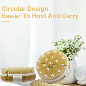 Natural Wood Oval Fashion Dry Body Massage Brush with Copper Bristle Long Wet <b>Scrubber</b> for Cellulite <b>Face</b> Skin Bath Home Use - Product Image 3