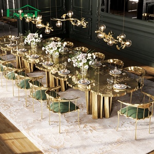 Set di Tavoli da Pranzo di Lusso Fatti a Mano per Ristoranti, Base in Ottone Dorato, Piano in Marmo, Oltre 10 Posti, per Arredamento di Ville e Progetti di Lusso - Product Image 3
