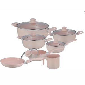 Hot Sell 12-Piece Cooking Pots Glass Lids Bakelite Handles Dishwasher Safe <b>Pink</b> Modern Design Gas Induction Stoves Cookware Set - Product Image 1