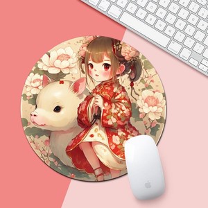 Round Rubber <b>Mouse</b> <b>Pad</b> Chinese Zodiac Cartoon Girl Design Office Desk Mat Single Sided Natural Material - Product Image 3