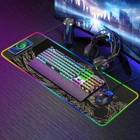 Tapis de souris de jeu RGB avec chargeur sans fil, rétroéclairage LED RGB, grand tapis de souris XXL avec support pour téléphone pour ordinateur portable