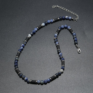 Collares De Piedras Naturales occhio di tigre in onice opaco <span class=keywords><strong>perline</strong></span> di ematite in acciaio inox fibbia lavica occhio di pietra <span class=keywords><strong>collana</strong></span> <span class=keywords><strong>uomo</strong></span> - Product Image 3