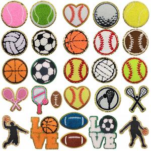 In Stock Sports Ball Patch Chenille Embroidery Iron on Badminton Tennis <strong>Basketball</strong> Football Rugby Baseball Patches - Product Image 2