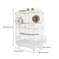 Cage à oiseaux élégante blanche avec toit, nichoir, accessoires complets, mangeoire, perchoir et balançoire pour l'élevage de petits perroquets