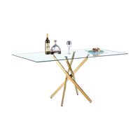 Table à manger en verre trempé minimaliste moderne, bureau de conférence transparent avec structure en métal pour la maison ou l'hôtel