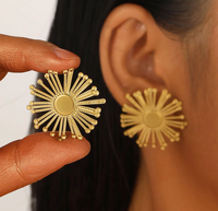 Hochwertige Edelstahl-Ohrstecker für Damen, Vergoldet, Elegantes Blatt-Blumen-Geometrisches Design, Grenzüberschreitende Persönlichkeit für Partys