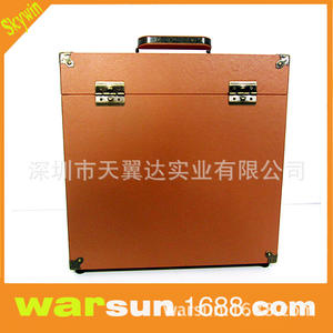 Boîte de rangement pour disques vinyles en cuir marron 342x342x150mm, organisateur durable pour 30 disques, personnalisable - Product Image 3