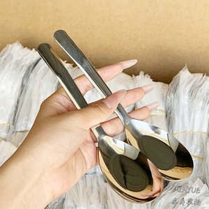 ช้อนซุปสแตนเลส ช้อนเสิร์ฟแบบก้นแบน ช้อนเสิร์ฟแบบลึกสำหรับภาชนะบนโต๊ะอาหารในครัวเรือน - Product Image 4