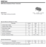 Transistor haute tension MMBTA44 NPN SMD SOT-23 500mA 300V 350mW 50-200 HFE 100% original et traçable Code de lot