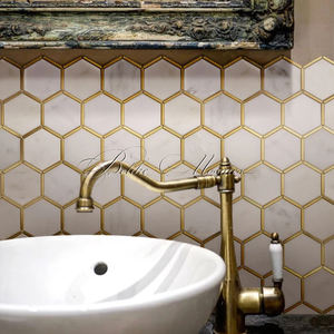 Thassos-embellecedor de mármol blanco, revestimiento de pared de mosaico de latón, decoración para el hogar, diseño hexagonal de fondo para interiores - Product Image 1