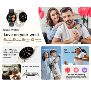 Montre connectée sportive ronde ultra-fine CE FCC HT39 pour couples, prise en charge des appels Bluetooth, écran AMOLED 466*466, surveillance de la santé féminine - Product Image 2
