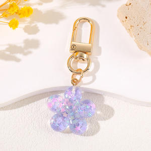 Nouveau porte-clés créatif en résine, fleur scintillante, pentacle, pendentif pour sac de fille, accessoire pour clés de <span class=keywords><strong>voiture</strong></span>, cadeau pour femme - Product Image 5