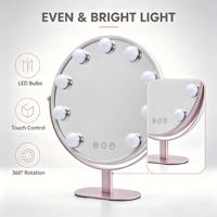 Miroir de maquillage LED violet Holly Wood le plus vendu, miroir de vanité rond à cadre métallique avec 9 ampoules à intensité variable, personnalisable OEM ODM