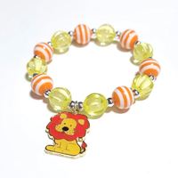 Bracelet Perlé Tendance pour Enfants Filles, Breloque Lion de Dessin Animé, Perles Rayées Colorées, Bracelet Élastique, Bijou Cadeau pour Fête d'Enfants