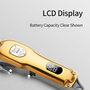 Cortadora de Pelo Profesional para Barbería, Cuchillas de Acero Inoxidable, Recargable por USB, Inalámbrica, Pantalla LCD, para Uso en Hoteles, Dorado/Plateado - Product Image 3