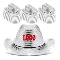Cappello da Cowboy con Paillettes LED Argentate, Cappello Scintillante in Stile Western per Feste di Addio al Nubilato, Discoteca, Halloween, Carnevale e Costumi