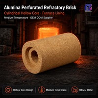 Brique réfractaire perforée en alumine à température moyenne, cylindrique, à âme creuse, pour revêtement de four, vente en gros, fournisseur OEM ODM