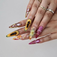 Zomerse tropische papaja 3D bloemen opzetnagels imitatie-fruit kleurrijke strass steentjes schelp gouden folie zoete vakantie-gevoel nagels