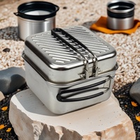Ensemble de cuisine de camping en acier inoxydable pour la cuisine en plein air, léger, 1,1 L, pliable, portable, carré, pique-nique EVCH--004S