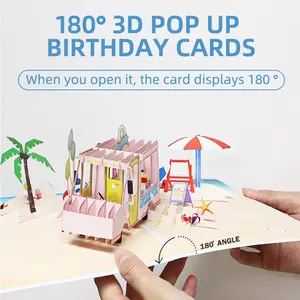 Winpsheng Stock Creative Gift Card Ice Cream Cart Beach 3D Pop Up Greeting Card For Giving Gifts And Souvenirs