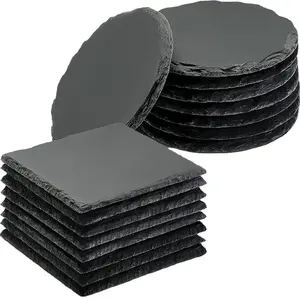 Großhandel Custom Black Slate Coaster Fabrik preis Schiefer Stein Untersetzer Custom ized Square Round Slate Untersetzer Set für Getränke