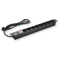 Schaltbare Rack-Steckdosenleiste 8-fach Schuko Typ F DIN 49440 1U 19 Zoll 16A 250V Steckdosenleiste für Netzwerk-Server-Schrank