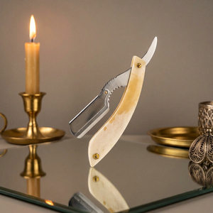 IKZARSA <b>Straight</b> Razor with Stainless Steel Blade and Buffalo Bone Handle for Barber and Hair Dresser Use Single Blade Design - Product Image 4