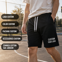 Shorts de sport décontractés pour hommes en molleton épais noir 180 GSM, avec cordon élastique, coupe droite décontractée, poches latérales et ourlet nettoyé