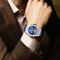 Pindu 6537 montre mécanique automatique en acier inoxydable pour hommes de luxe de haute qualité avec bracelet en cuir de 22mm résistant à l'eau