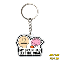 Portachiavi in acrilico con ciondolo divertente 'Il mio cervello ha lasciato il chat', con testa in movimento e cervello rosa che cammina, ciondolo relatable per momenti di confusione mentale
