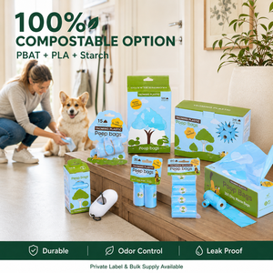 Bolsas compostables para recoger excrementos de mascotas OEM personalizadas EN 13432, costuras resistentes, extra gruesas, logotipo, tamaño, color y empaque personalizados. - Product Image 6