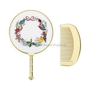 トレンディなミニポータブルミラー金属デザイン工芸品クリスマスギフトハンドルかわいいミラーコームセットカスタムロゴアートと工芸品キット - Product Image 5