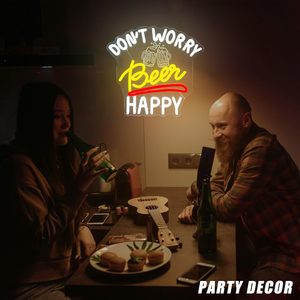 Letrero Luminoso LED '<span class=keywords><strong>Dont</strong></span> <span class=keywords><strong>Worry</strong></span> Beer Happy' Blanco Cálido 2700K, Regulable, 5V, 12000 Horas de Duración, para Pared - Product Image 4
