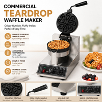 Pembuat Waffle Bentuk Tetesan Air Komersial Anti Lengket 220V Stainless Steel dengan Baki Tetesan yang Dapat Dilepas, Pemanas Dua Sisi, Pengatur Suhu