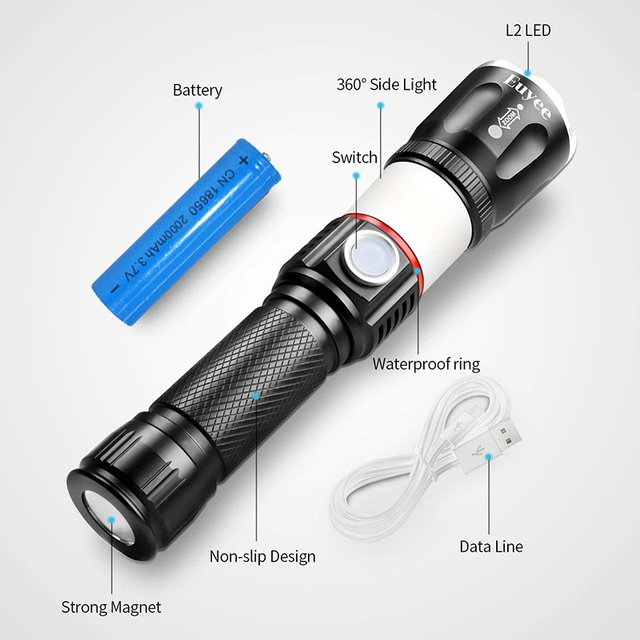 USB Rechargeable Super Bright Led Rechargeable 12000-lumen Flashlight Tactical Flashlight