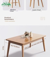 Table à manger rectangulaire en bois massif Wayon de style scandinave, table de style japonais moderne et ensemble de 4 chaises pour la maison