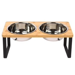 Elevated Iron &amp; Wood Dog Water Feeder, <strong>Cat</strong> <strong>Food</strong> Bowl <strong>Holder</strong> for Pets Double Bowl Feeder Stand Bowl Pet Feeder Pet Supplies - Product Image 6