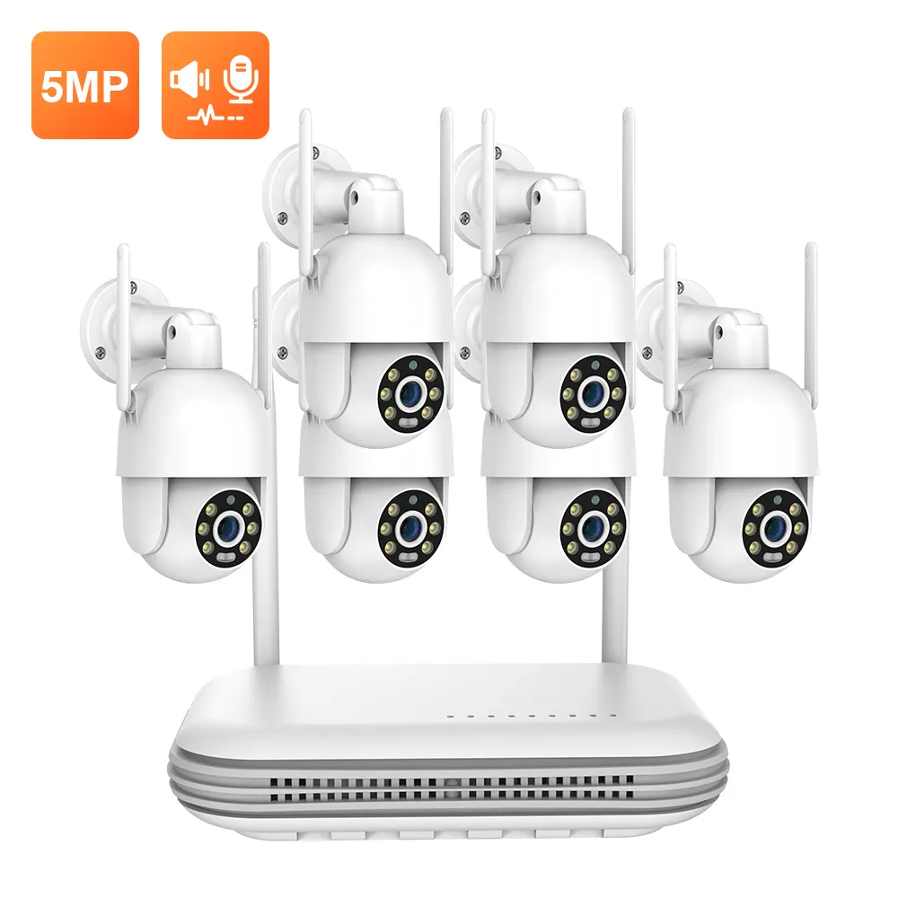 Hd 8Ch Cctv Camera System 5Mp Nvr Kit Wifi Camera With Tf Card Two Way Audio Function