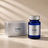 Flacon de rangement pour pilules en verre bleu cobalt avec logo personnalisé, conteneur multi-capacité pour capsules de suppléments avec bouchon à vis et boîte