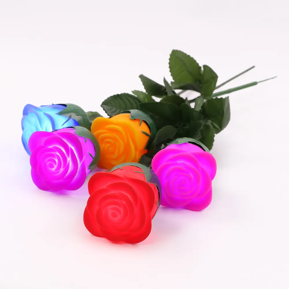 Romantic Wedding Valentine's Day Decoration Party Lamp Fancy Colorful 7 Colors Changing LED Rose Flower