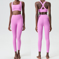 Ensemble de sport et yoga Pilates : Soutien-gorge dos croisé, Legging taille haute, Débardeur, avec motif ondulé latéral, en tissu ultra-doux et extensible dans les quatre sens