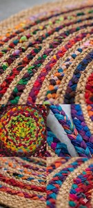 Handmade <b>Round</b> Cotton <b>Jute</b> <b>Rug</b> Colorful Boho Braided Area Carpet Rustic Farmhouse Floor Mat for Living Room Bedroom Home Decor - Product Image 4