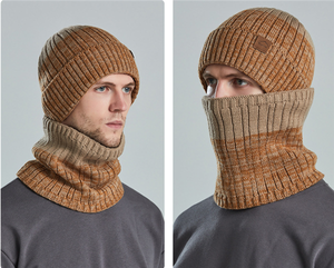 Unisex Mujeres Hombres Bufanda <span class=keywords><strong>de</strong></span> dos piezas Sombrero Conjunto Invierno Cálido Lana Crochet Punto Skullies Gorros Sombreros con 9 colores - Product Image 6